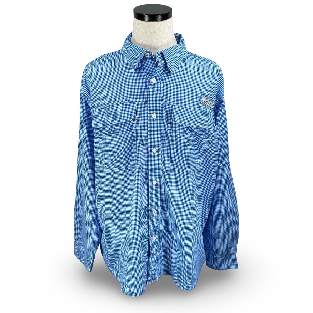 Habit Mens XL Blue Gingham Long Sleeve Fishing Shirt Ventilated UPF 40+ TS10152